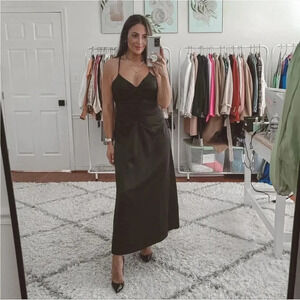 Jason Wu Black Satin Ruched midi Dress NWT